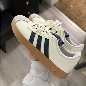 adidas Cream and Navy Low-Top Sneakers with Gum Sole